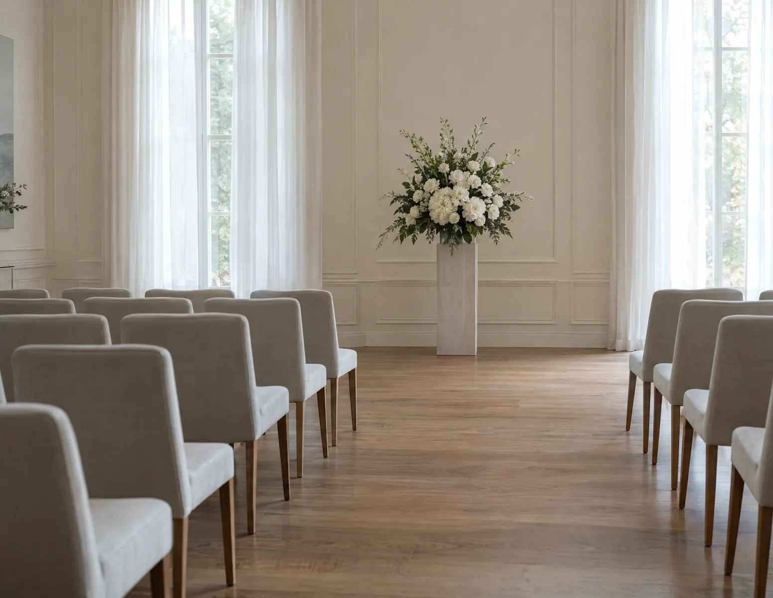 Our ceremony room with white flowers