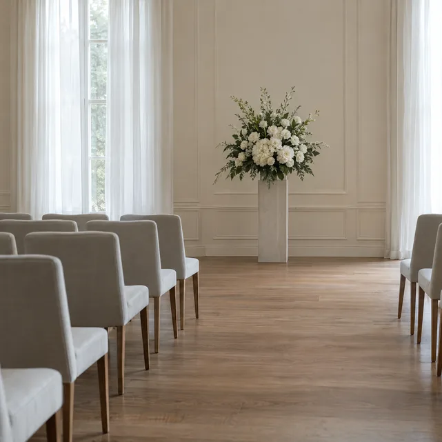 Our ceremony room with white flowers