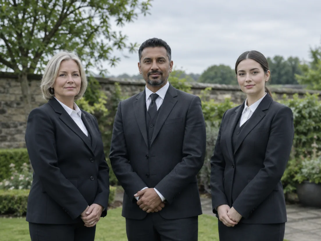 Margaret Ashby, Sanjay Rao and Ella Ashby in the garden at Ashgrove